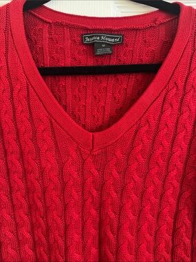 Jessica Howard Vibrant Red Cable V-Neck Sweater